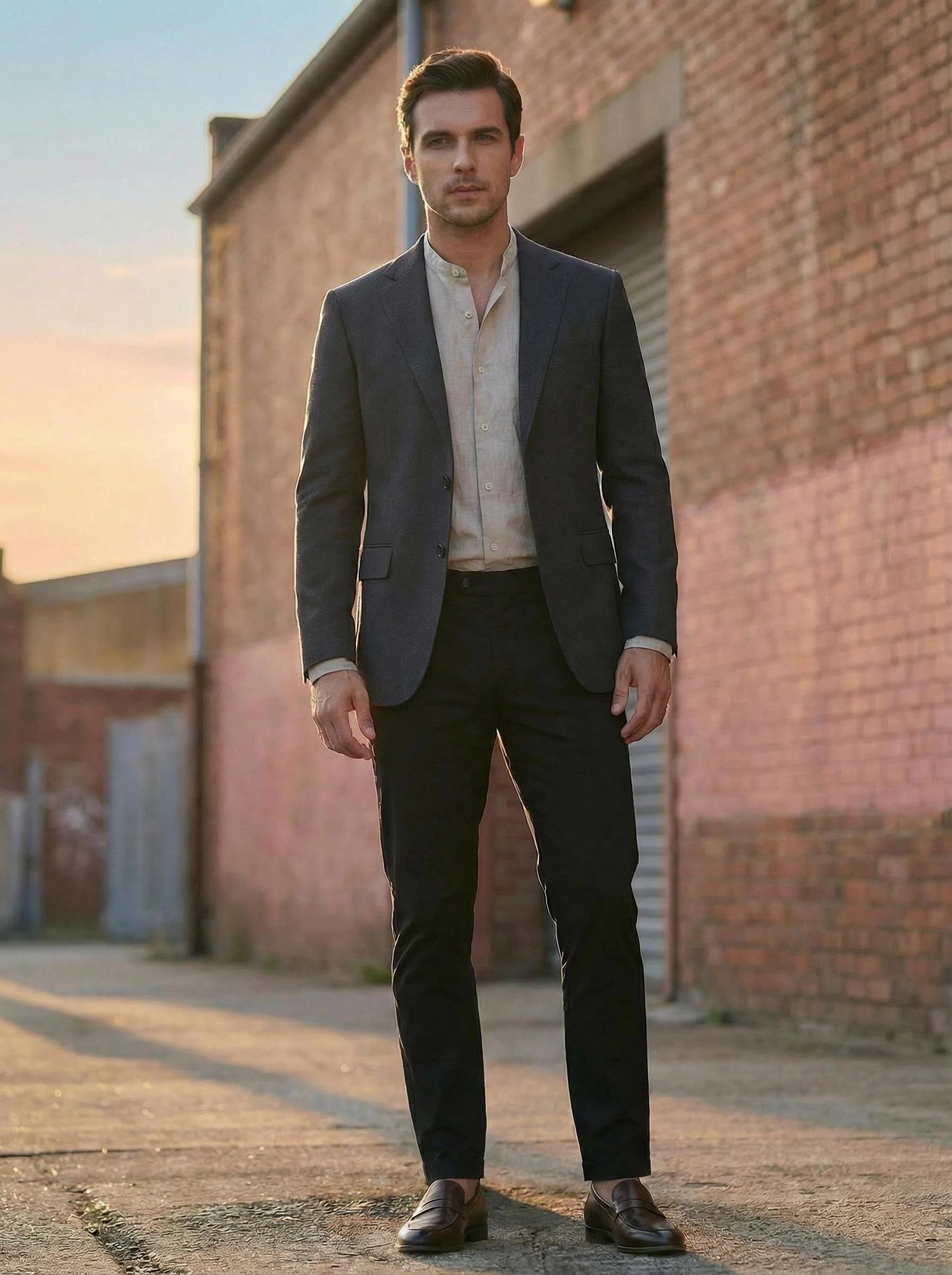 Modern tailored navy suit editorial look